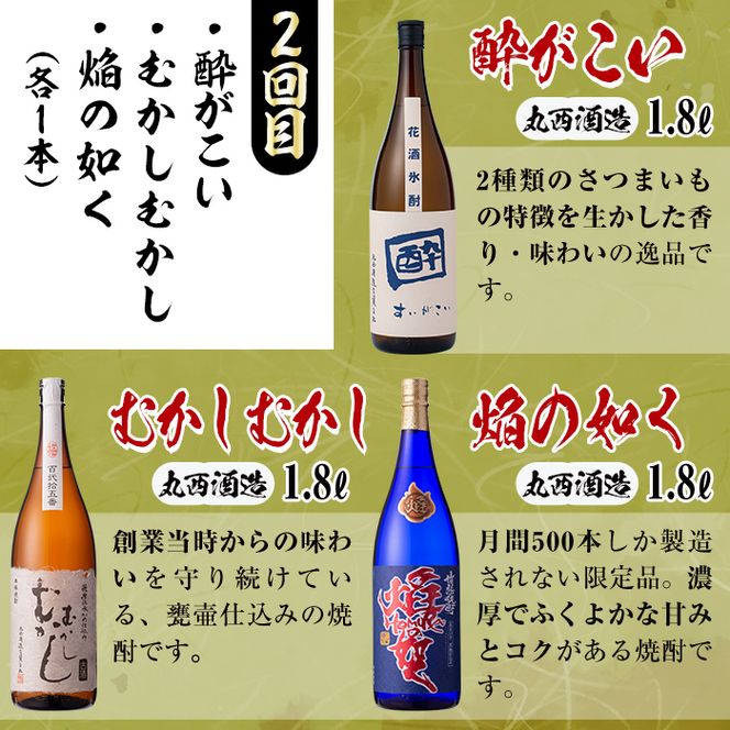 定期便・全4回】 丸西酒造厳選焼酎定期便 (計12本・各1.8L) t0102-001