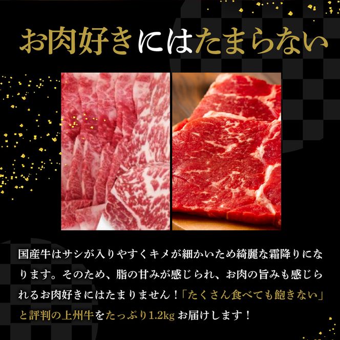 牛肉 焼肉 バラ サーロイン 【上州牛】 ボリューム たっぷり 1.6kg  群馬県 千代田町 ステーキ スライス (1.6kg) 2種 薄切り肉 国産 しゃぶしゃぶ 焼肉 牛鍋 鉄板焼き キャンプ プレゼント ギフト 贈答用 送料無料