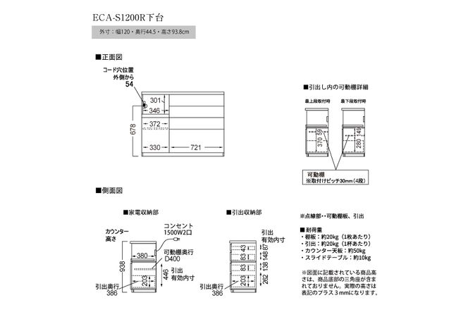 食器棚 カップボード 組立設置 ECA-S1200Rカウンター [No.603]