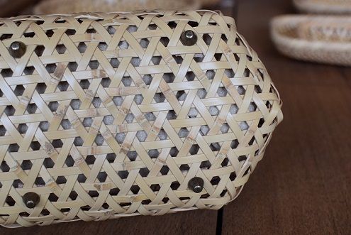 BB002-3-1　竹と牛革のカゴバッグ　ピンクベージュ