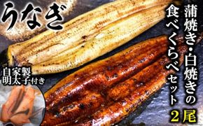 AE012うなぎ蒲焼き・白焼きの食べくらべセット（１７０ｇ×計２尾）、自家製明太子セット（８０ｇ×２）