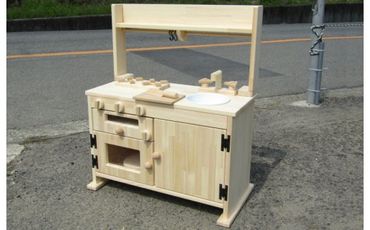 099H2157 手作り木製「棚付」魚焼きグリル付きままごとキッチン ＧＨＫ－Ｒ　素材色バージョン