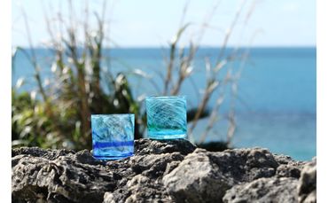 【RYUKYU GLASS WORKS 海風】seaモールロックグラス（2色セット）