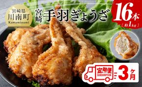 【3ヶ月定期便】宮崎 手羽ぎょうざ 16本 1kg 【鶏肉 鳥 手羽先 手羽 餃子 ぎょうざ ギョーザ おつまみ 送料無料】 [E7214t3]