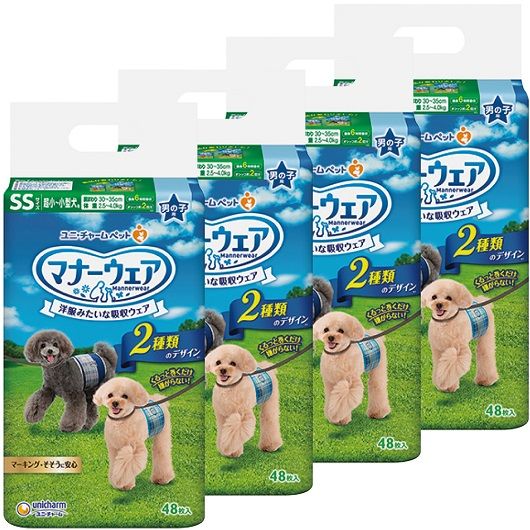 いぬ用マナーウェア　男の子用　SSサイズ　48枚入り　12袋セット Amazon | マナーウェア 男の子用 SSサイズ 青チェック・紺