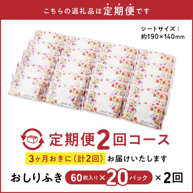 【２回定期便】おしりふき 20パック（60枚入り）厚手の凸凹シート使用！ ウエットティッシュ ウェットティッシュ ウエットシート ウェットシート [056T04-T]