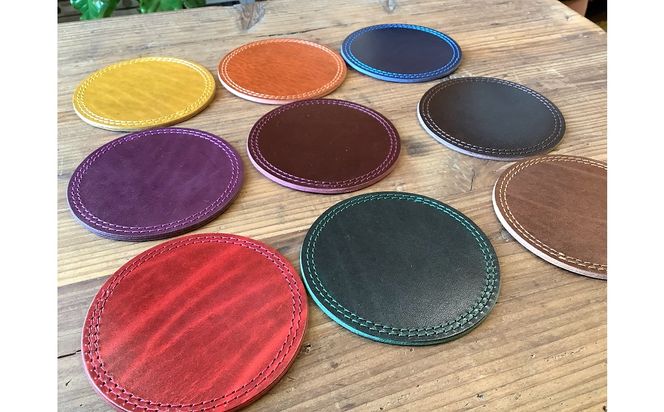 【9色から選べるカラー】レザーコースター 3枚 小物 レザー 牛革 革 インテリア 雑貨 日本製 ハンドメイド H179-004