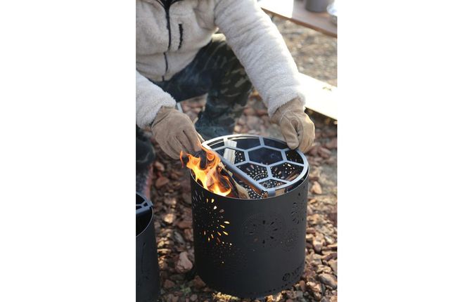 グランピングストーブ（M）＋薪入れ五徳（M）セット　アウトドア キャンプ 焚き火 たき火 たきび 焚火 ※着日指定不可◇