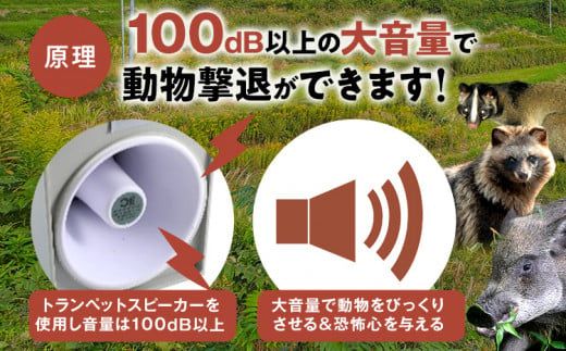 イノシシ・小動物防除威嚇機「里山のボイス・ボス」 イノシシ 猪 畑 害獣 威嚇 威嚇機 大音量 100dB以上 軽量 コンパクト センサー感知 獣害被害 ソーラー充電 大容量バッテリー 21600mA 防水防塵 高耐久