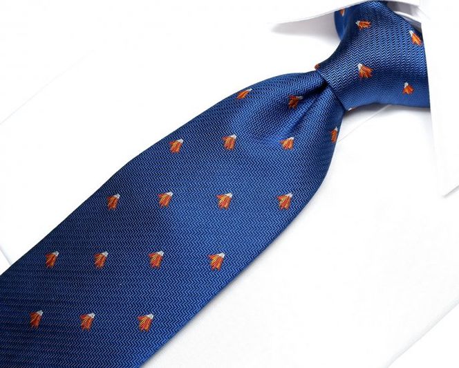 富士桜工房シルクネクタイ富士山小紋(小)明紺に赤富士 FAA1042