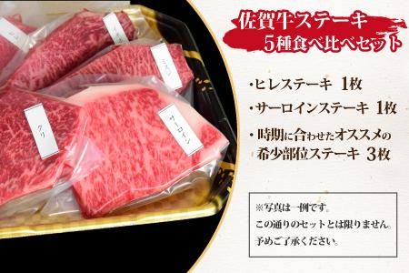 佐賀牛 ステーキ5種食べ比べセット 500g （100g×5枚） A5 A4 サーロイン ヒレ 希少部位【希少 国産和牛 牛肉 肉 牛 ステーキ】(H085194)