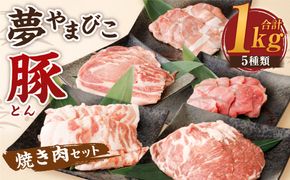 夢やまびこ豚 焼肉セット 1kg 5種類 (ロース・肩ロース・バラ・ヒレ・小間切れ) 肉 お肉 豚肉