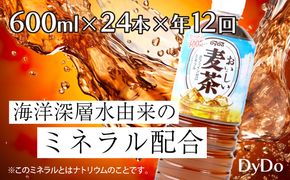 【定期便 年12回】DyDo ダイドー おいしい麦茶 合計288本 600ml×24本×12回 麦茶 むぎ茶 カフェインゼロ お茶 飲料水 ペットボトル ドリンク 定期便 12ヶ月 送料無料　nm045!