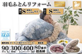 ハイグレード 羽毛布団リフォーム シングル 【ポーランド産 ホワイトグース90%】 仕立て直し 80超長綿 【青 柄おまかせ】 / 川村羽毛 / 山梨県 韮崎市 [20743592] リフォーム 布団打ち直し 布団リフォーム 布団 羽毛 ふとん 羽毛布団 羽毛ぶとん 打ち直し