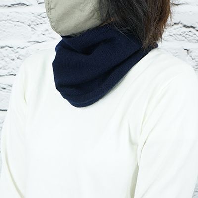 E1412国産カシミヤ糸使用国内生産カシミヤ１００％ネックウォーマー（ネイビー）