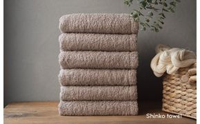 G2692 【TVで紹介！】おぅ！え～やん フェイスタオル（ブラウン）6枚【泉州タオル 国産 吸水 普段使い 無地 シンプル 日用品 家族 ファミリー】