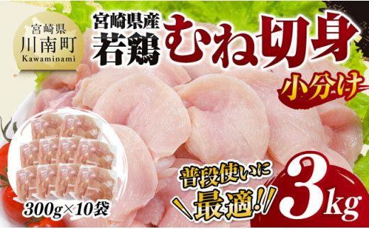 【小分け】宮崎県産若鶏むね切身3kg 【 鶏肉 鶏 肉 宮崎県産 小分け パック 送料無料 】[D11609]