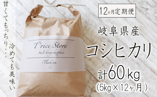 BE-14b [12カ月定期便]岐阜県産コシヒカリ 5kg(合計60kg)