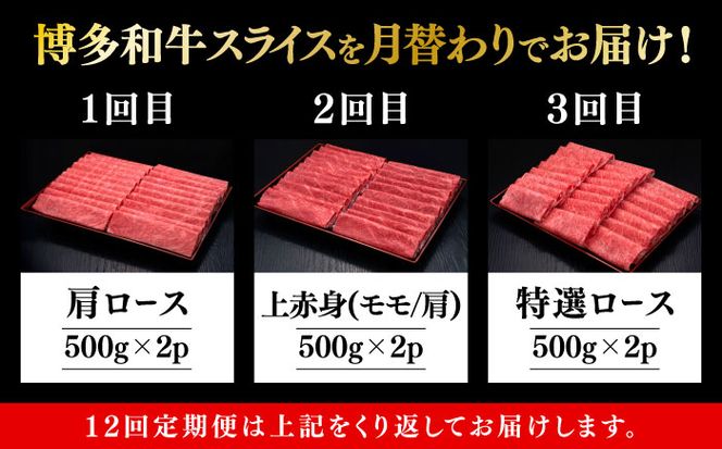 【全12回定期便】博多和牛 すき焼き しゃぶしゃぶ お楽しみ 定期便 ( 肩ロース / 上赤身 / ロース )《築上町》【久田精肉店】 スライス 薄切り[ABCL153]