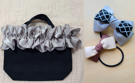 【ハンドメイド作家作品】fluffy bag ( グレー )& ヘアゴム 1個 セット《築上町》【＊serendipity＊】[ABAS005]