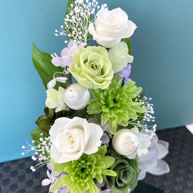 AJ086-2 プリザーブドフラワーアレンジ【美咲/緑】春日部市 シュガーパイン