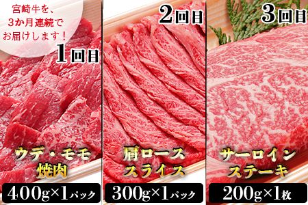 ＜3か月定期便 宮崎牛お試しセット＞翌月末迄に第一回目発送【a0320_em_x3】
