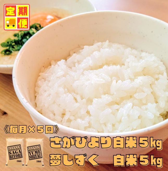 CI401_【白米食べ比べ！】さがびより５㎏夢しずく５㎏【５回定期便】／みやき町