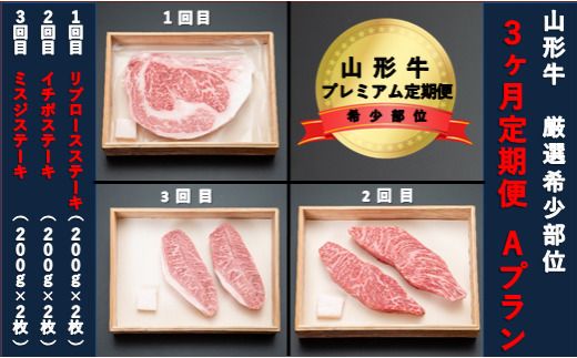 【山形牛３か月定期便】希少部位プレミアム定期便　Ａプラン