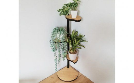 【角にも置ける】葉っぱのスタンドシェルフ 3段タイプ ナチュラル（天然木/完成品） [新星金属製作所 大阪府 守口市 20940979] 