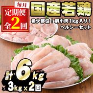 【0134806b】＜定期便・全2回＞少量パック！国産若鶏肉ヘルシーセット(計6kg・3kg×2回) 鶏肉 鳥肉 とり肉 むね肉 おかず 小分け 国産【エビス】