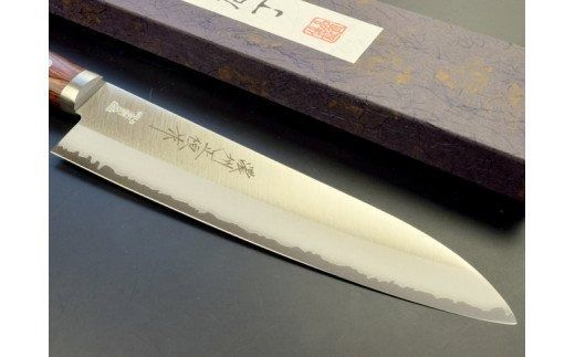 H25-36 V金10ゴールド剣型包丁180mm 濃州正恒作 マホガニ柄 口金付（CV-602M）