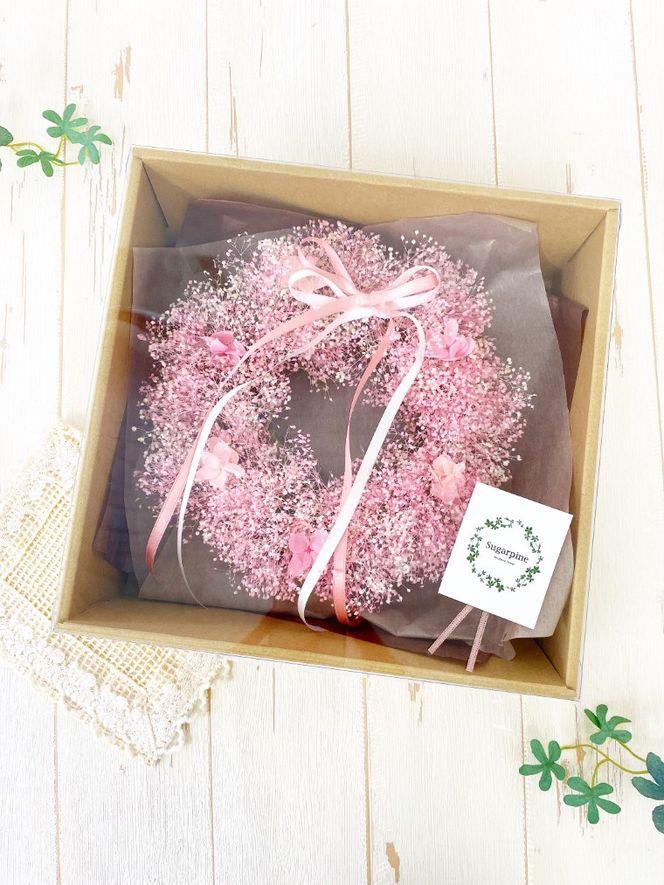 AJ091-1 プリザーブドフラワーリース【アンジュ/ピンク】春日部市 シュガーパイン