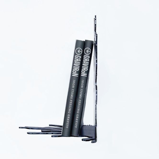 GRAVIRoN Splash ブックエンド (黒皮鉄) ブックスタンド 金属製 おしゃれ モダン