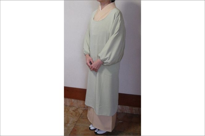 丹後ちりめん・割ぽう着 色（グリーン）　TR00002　キッチン用品 エプロン 割烹着 ちりめん 料理 グリーン キッチン用品