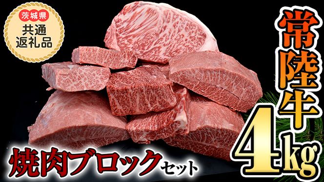 【 常陸牛 】焼肉 ブロックセット合計 4kg（茨城県 共通返礼品 製造地：守谷市）  国産 焼き肉 牛肉 やきにく ブランド牛 肉 サーロイン キャンプ [BX90-NT]