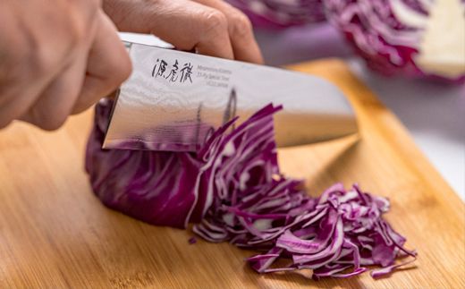 H110-04 源虎徹 銀彩ダマスカス 三徳＆ペティ150mm 包丁2本セット（安田刃物）