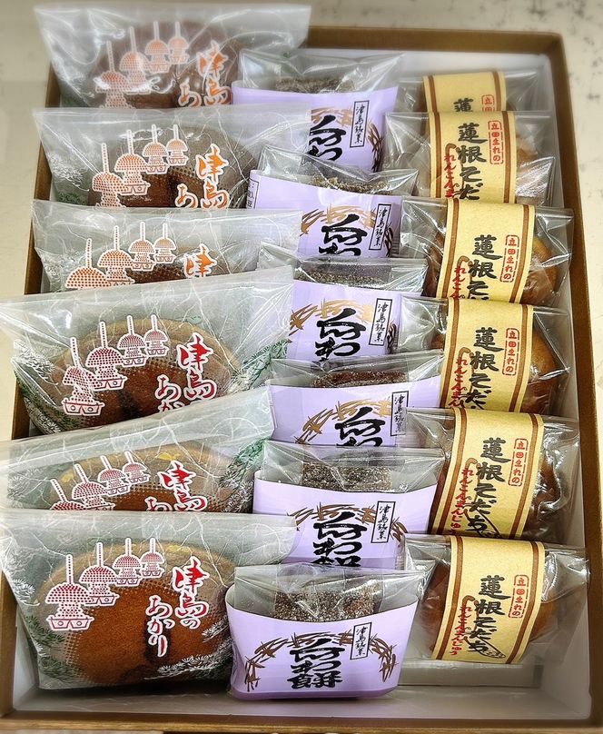 津島の名産をお菓子で堪能！津島づくし3種（津島のあかり、蓮根そだち、くつわ餅）