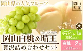 【先行予約】 岡山白桃 & シャインマスカット（晴王）セット【配送不可地域あり】 《7月上旬-8月末頃に出荷予定(土日祝除く)》 岡山県 矢掛町 桃 白桃 もも 岡山白桃 シャインマスカット マスカット ぶどう 晴王---osy_chbf29_af7_25_26500_s---