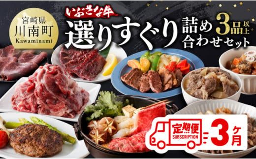 [3ヶ月定期便]いぶさな牛 選りすぐり 詰め合わせセット[肉 牛肉 精肉 いぶさな牛 国産 九州産 宮崎県産 全3回] [F0501t3]