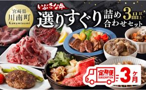 【3ヶ月定期便】いぶさな牛 選りすぐり 詰め合わせセット【肉 牛肉 精肉 いぶさな牛 国産 九州産 宮崎県産 全3回】 [F0501t3]