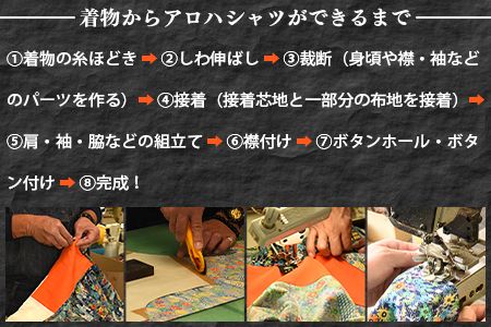 ＜着物からアロハシャツが作れます 長袖1枚＞翌月末迄に順次出荷【 服 洋服 ファッション トップス メンズ レディース ユニセックス 長袖 リメイク Kimono 和柄 日向扇屋 宮崎県 国富町 】【a0716_hg-long】