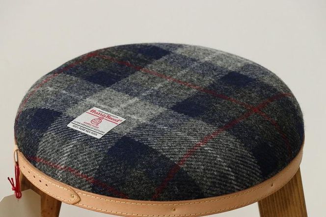 ハイスツール 【ネイビー&グレーチェック×ブラウン】HARRIS TWEED（ハリスツイード）家具  Z087