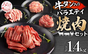 宮崎県産牛豚鶏&牛タン 焼肉セット 計1.4kg_M144-018