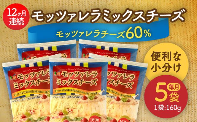 【12回定期便】 モッツァレラミックスチーズ 160ｇ×5袋 12ヵ月お届け　合計9.6kg チーズ　個包装　ミックスチーズ　愛西市/株式会社ヨシダコーポレーション[AEAA008]