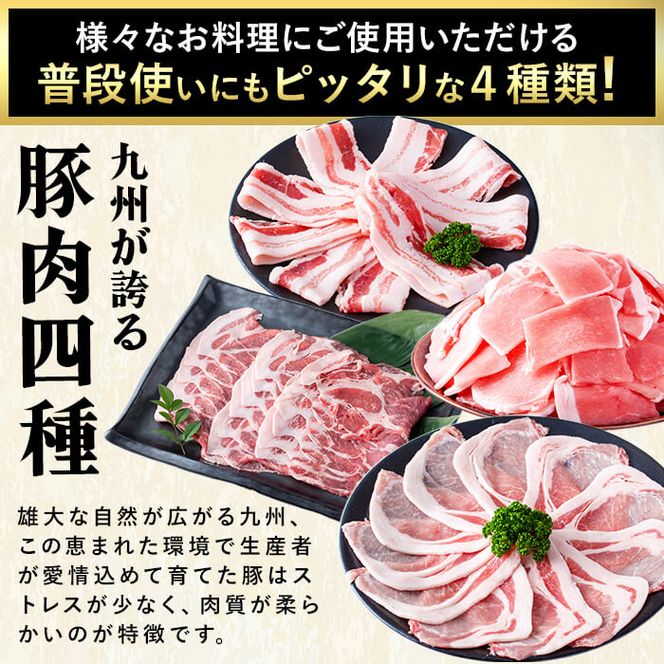 【数量限定】小分け・真空パック!九州産豚肉4種セット＜計4.5kg(計14P)＞ a6-050