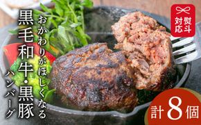 【岩元精肉店】鹿児島県産黒毛和牛100%生ハンバーグ& かごしま黒豚100%ハンバーグ(各4個入) 　K045-013