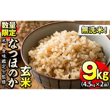 【米の匠】川崎さん自慢のなつほのか＜玄米＞ 計9kg(4.5kg×2袋) a3-169