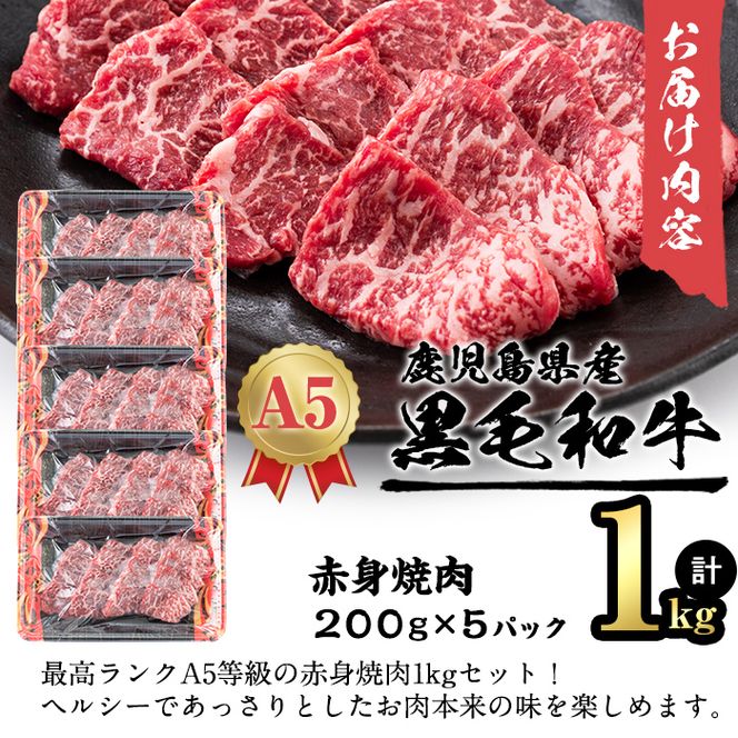 【鹿児島県産】徳重さんのA5黒毛和牛赤身焼肉(計1kg) b5-172