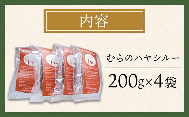 ちきゅうや「むらのハヤシルー」 200g×4食 セット 計800g 《30日以内に出荷予定(土日祝除く)》 熊本県 南阿蘇村 送料無料 ハヤシルー---sms_fckyhys_30d_r7_13000_800g---