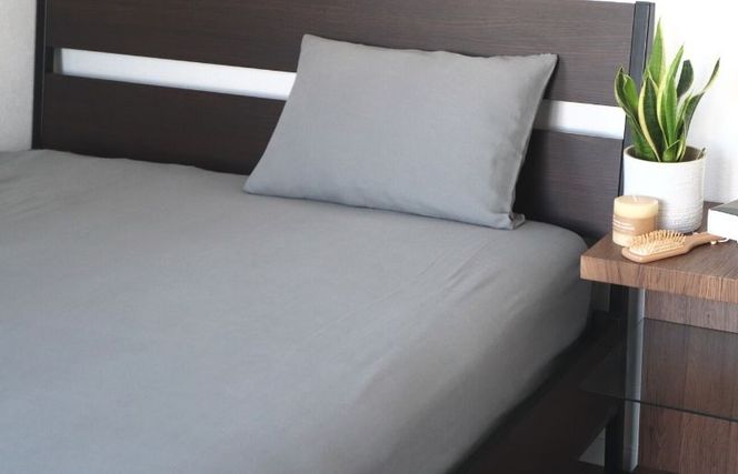 G1964 【tissu de coton/ダブルガーゼ】シングルフラットシーツ＆ピローケースセット（グレー）